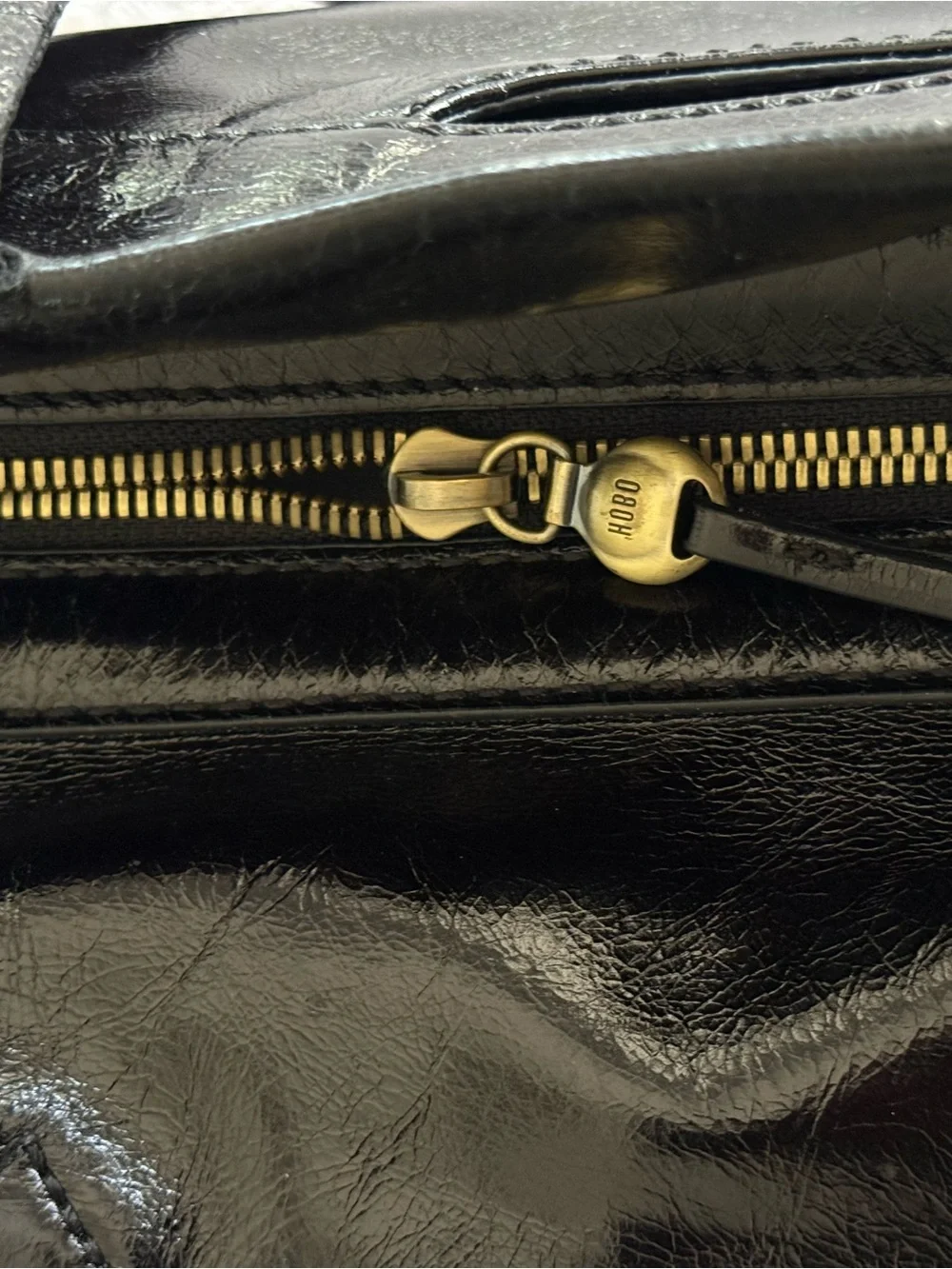 HOBO Black Leather Shoulder Bag with Gold Hardware